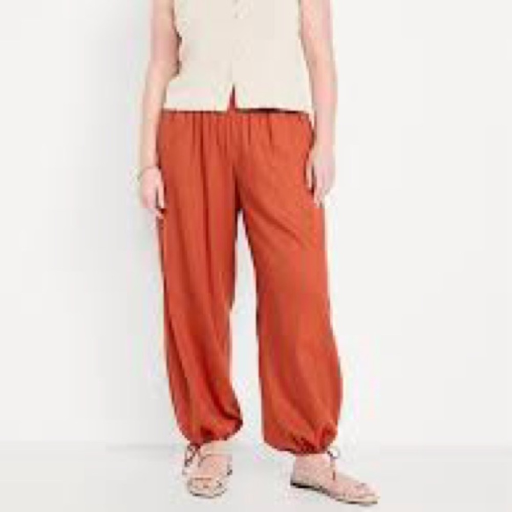 Old Navy Mid-Rise Linen Blend Harem‎ Pants Rusty Torch Orange XS